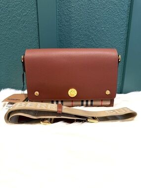 NEW Burberry Vintage Check Note Crossbody Leather Bag